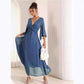 Solid Color V-neck Bell Sleeve Extra Long Dress