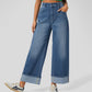 High-waisted Trousers-foot Curling Straight Jeans