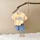Summer Baby Letter Print Short-sleeve Top Denim Shorts Suit
