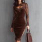 Elegant V-neck Lace-panelled Waist-cinching Hip-hugging Dress
