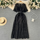 Round Neck Long Sleeve Lace Short Sleeve Crocheted Waist-slimming Long Dress