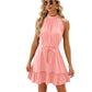Solid Color Round Neck Halter Lace-up Dress Women