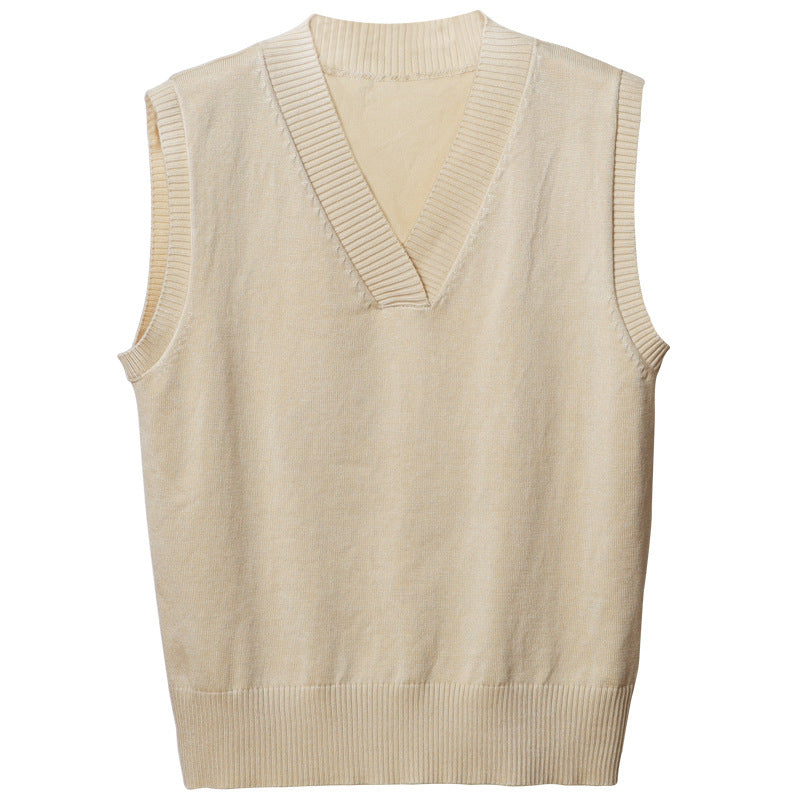 V-neck Sleeveless Sweater Vest Women's Black Top Outerwear Thin Knitwear