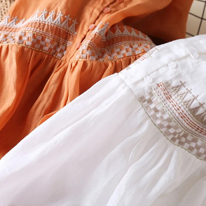 Literary Retro Ethnic Embroidery Dress Temperament