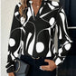V-neck Long Sleeve Slimming Printed Stand Collar Shirt