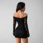 New Lace Off-shoulder Long-sleeve Slim-fit Slimming Dress