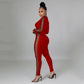 Mesh Print Stitching Long-Sleeved Jumpsuit