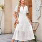 V-neck Hollow Pleated Short Sleeves Long Dress
