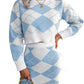 Hit Color Diamond Lattice Midriff-baring Sweater Hip Skirt Casual Suit