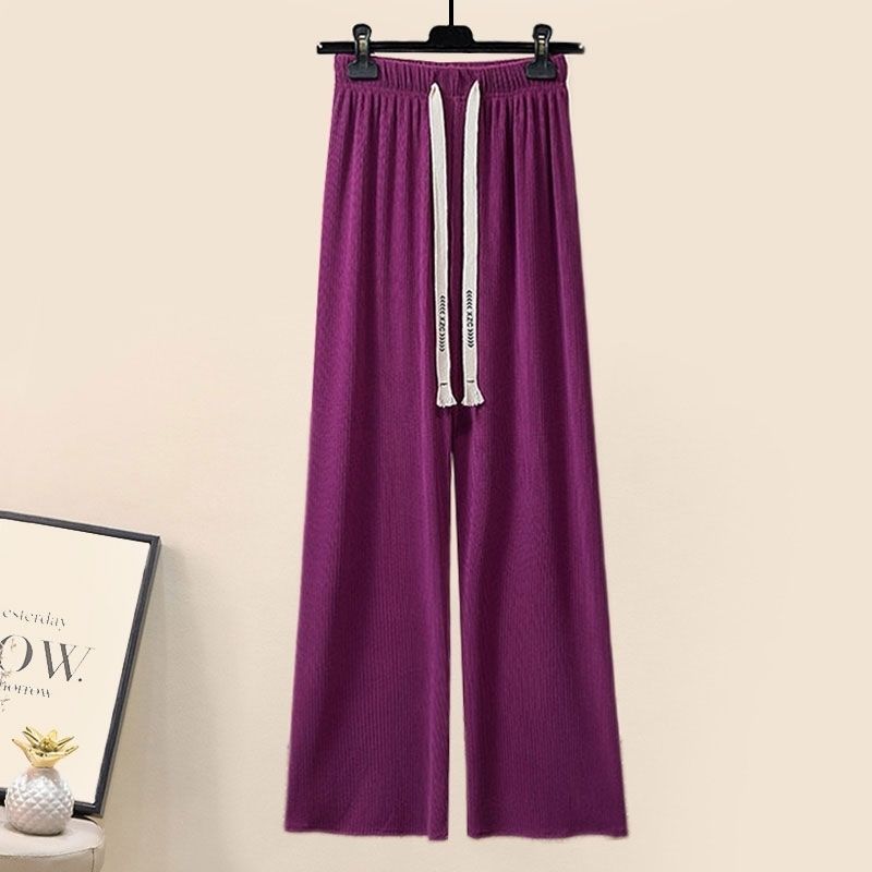 Gentle Puff Sleeve Knit Sweater High Waist Wide Leg Casual Pants Set