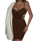 Womens Hollowed-Out Cross-Tie Underwire Fishbone Slimming Camisole Dress