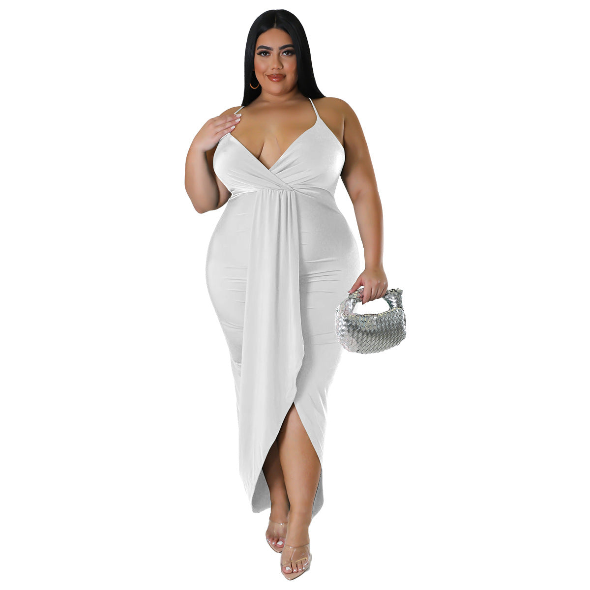 Adjustable-strap Sleeveless V-neck Stretch Dress