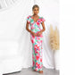 Robe mi-longue à volants et col en V fleuri