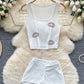 Lip-kiss Rhinestone Square-neck Sleeveless Tank Top With High-waisted Leggings And Shorts