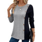 Women's Color Matching Color Contrast Button Split Casual Long Top