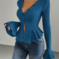 European And American Elegant Style Autumn And Winter New V-neck Ruffled Slim Temperament Top