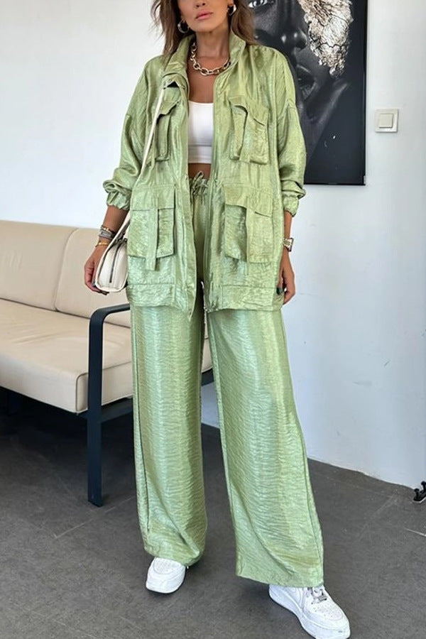 Women's Clothing Straight-leg Trousers Two-piece Set Solid Color Fashion