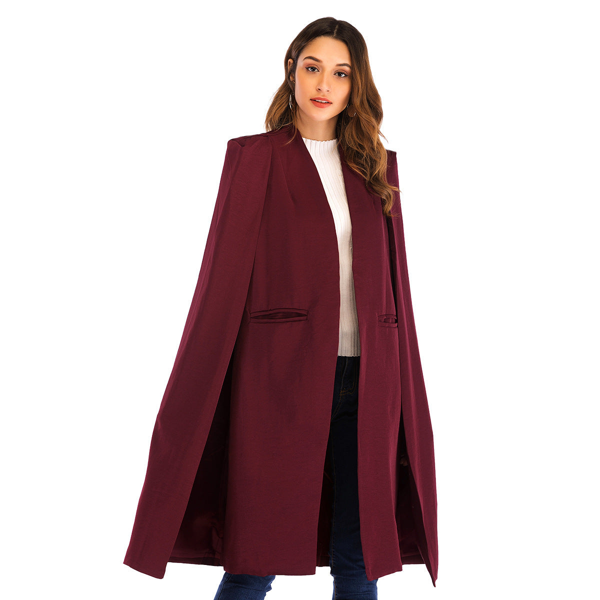 Manteau coupe-vent long pour femme avec châle
