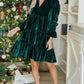 Long Sleeve Christmas Skirt Velvet Cake Dresses With Puffy Sleeves And V-Neck Mini Skirt Elegant Short Dress For Women New Year Party Clothing
