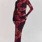 Vintage Print Slim-fit Houfu Split Evening Dress Suitable For All Kinds Of Parties
