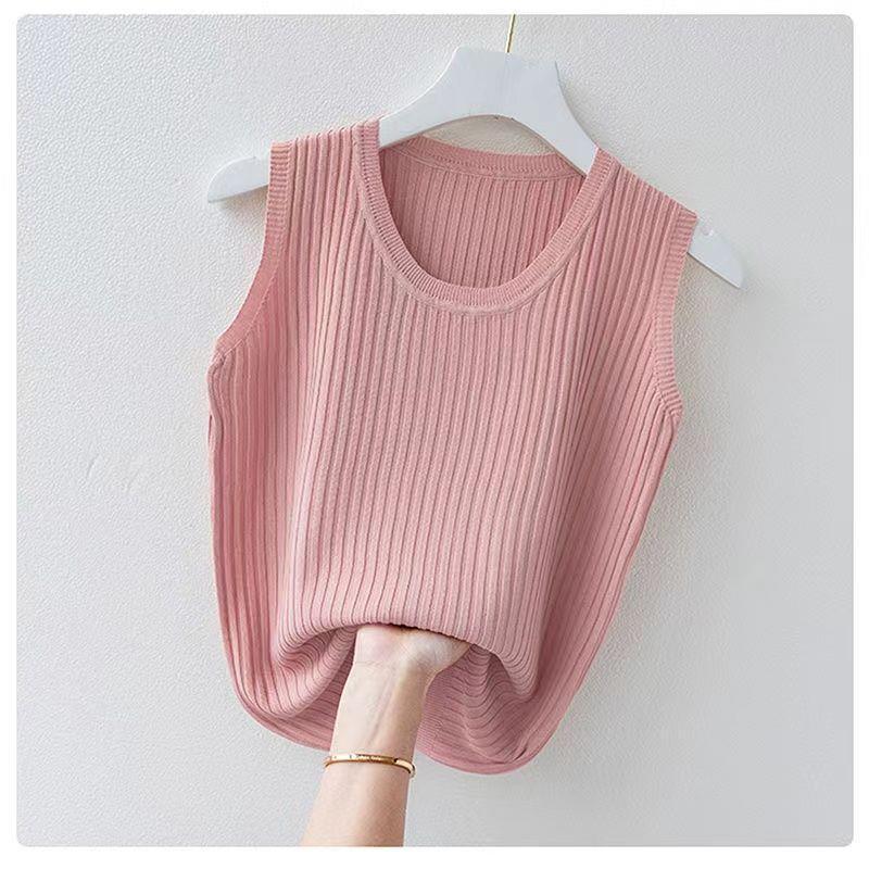 Women's Summer Ice Silk Round Neck Camisole Vest Knitted Bottoming Shirt
