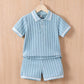 Polo Collar Stripes Shorts Design For Children