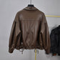 Veste ample en cuir style rétro coréen