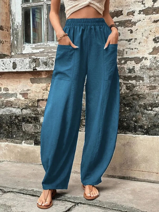 Pantalon sarouel pour femme avec poches, taille haute, décontracté, pour la plage, ample, pour l'été