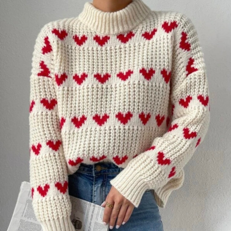 Pull jacquard à cœur ample