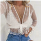 Fashion Mesh See-through Bandage Cardigan Short Outer Wear Sun Protection Shirt