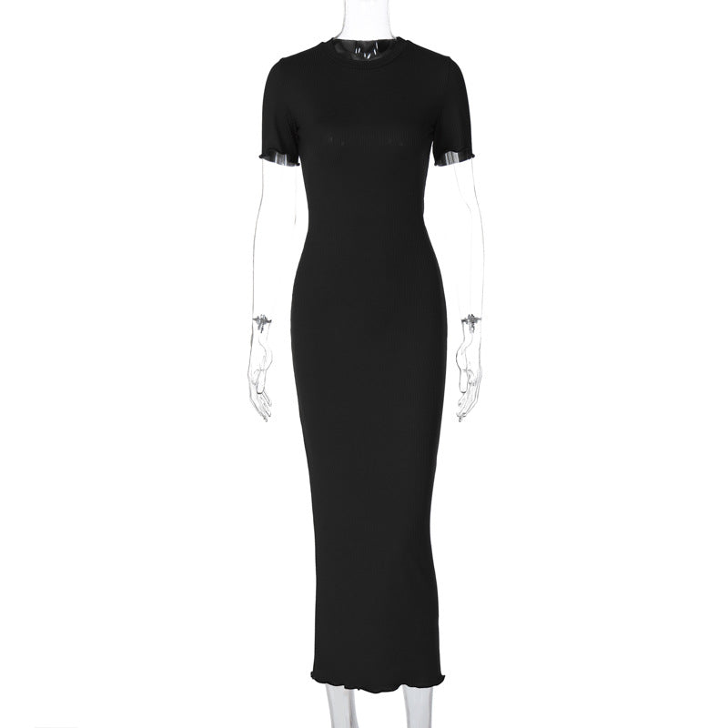 Fashion Round Neck Slim Back Lace-up Long Sleeve Dress