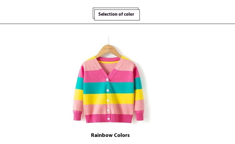 Children's Cotton Sweater Rainbow Striped Cardigan Knitted Coat