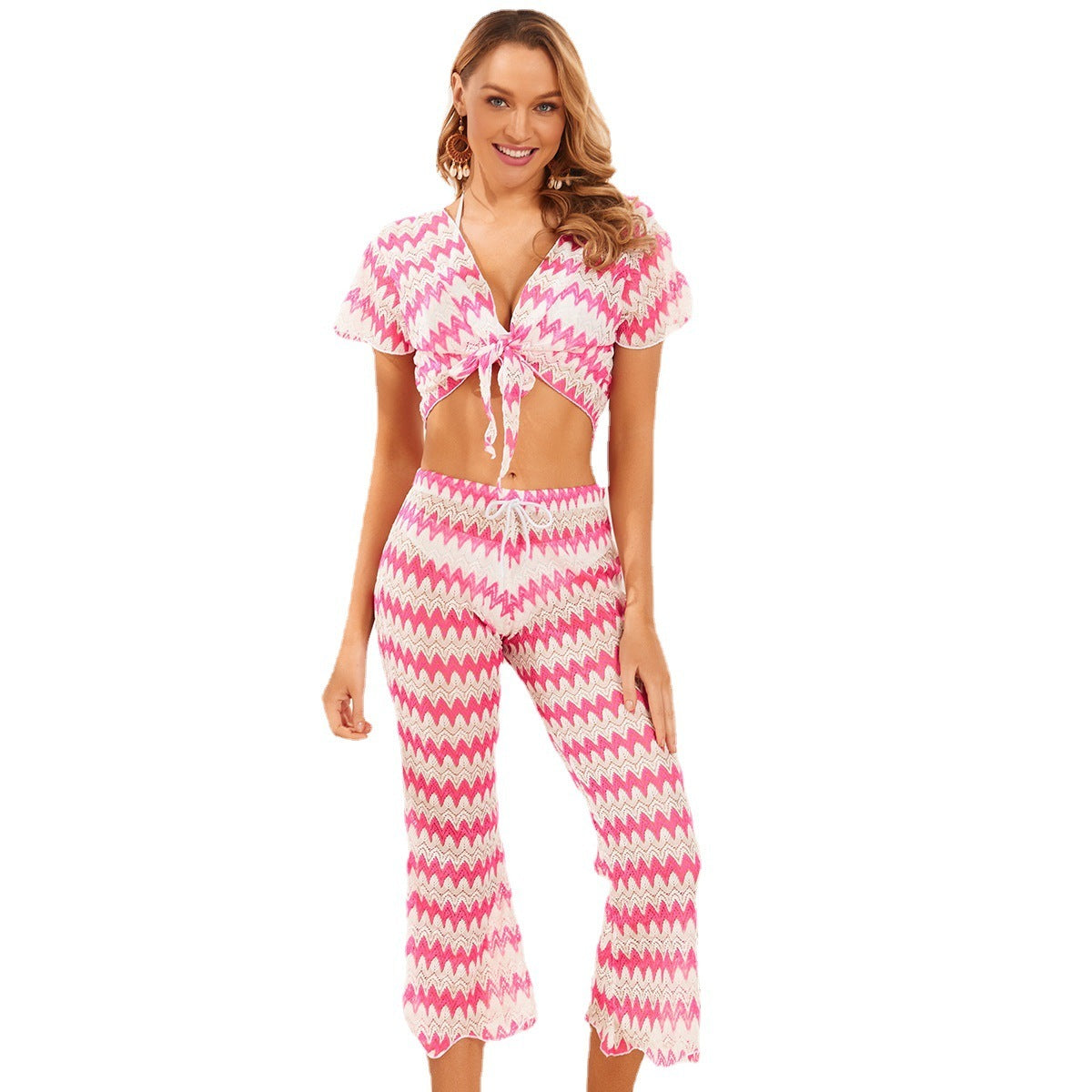 Solid Color Split Beach Suit Mesh