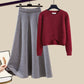 Irregular Gentle Style Knitted Sweater Skirt Suit