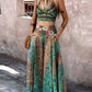 European And American Retro Pattern Short Overall Dress Set