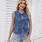 Ladies Ruffled Waist-tie Denim Vest Shorts Set