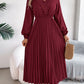 Women's V-neck Lace Cinched Pleated Long Dress