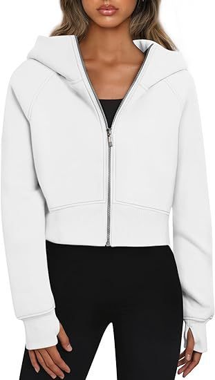 Sweat-shirt à capuche zippé décontracté en polaire, cardigan de sport tendance, hauts courts, vêtements pour femmes