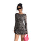 Women's Sexy Leopard-Print Backless Flare-Sleeve Mesh Dress