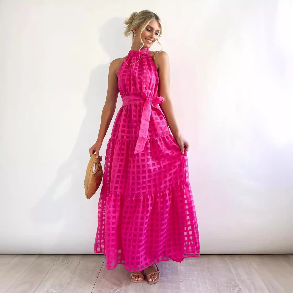 Robe décontractée sans manches de haute qualité avec ourlet large et taille ajustée
