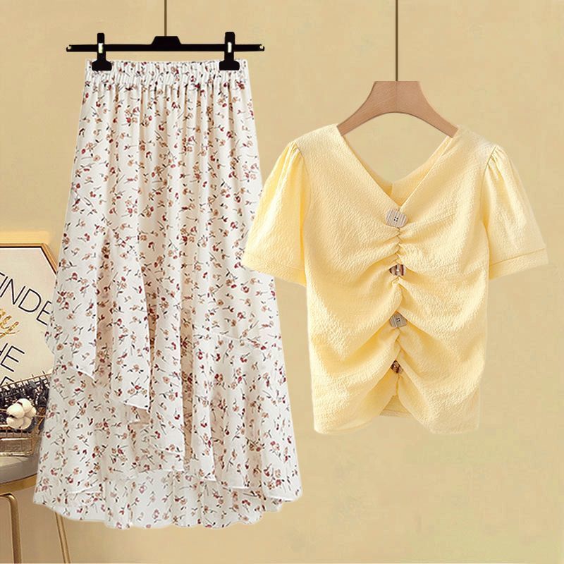Chic Chiffon T-shirt And High-waisted Skirt Two-piece Set