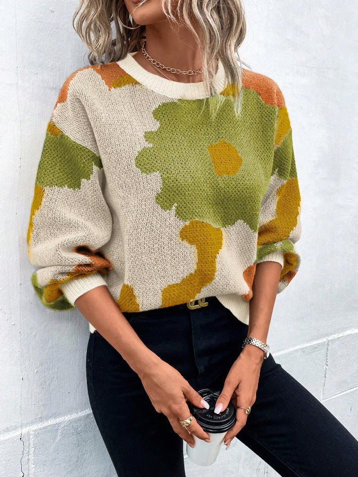 Fashionable All-match Jacquard Leisure Pullover Sweater