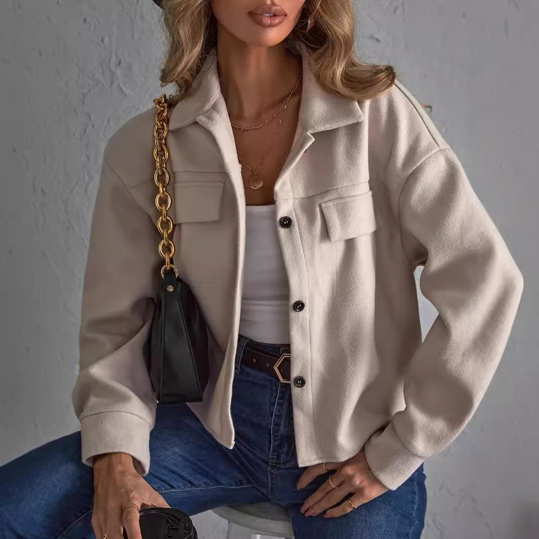 Pure Color Autumn New Woolen Short Coat