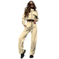 European And American Solid Color Zipper Double Bag Drawstring Long Sleeve Top Fashion Casual Trousers Suit Women