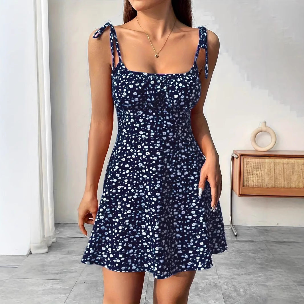 Summer French Floral Strap Dress Skirt