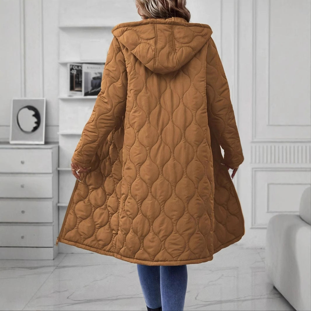 Veste épaisse à capuche zippée en coton pour femme