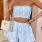 2pcs Women Holiday Floral Print Multi-Layer Ruffle Hem Set