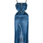 Hong Kong Style Retro Denim Skirt Design Sense Frayed Hem Split