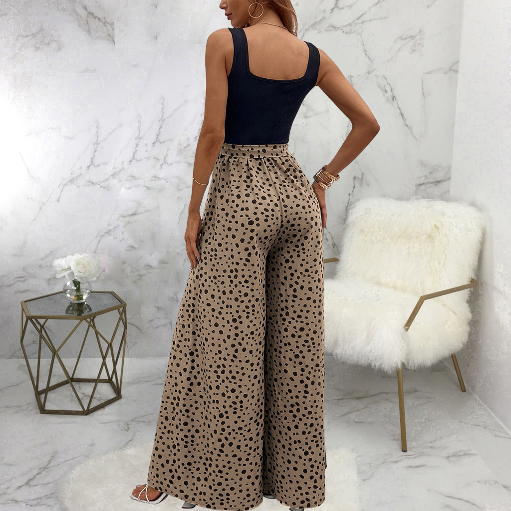 Pantalon amincissant cintré à pois colorés pour femme