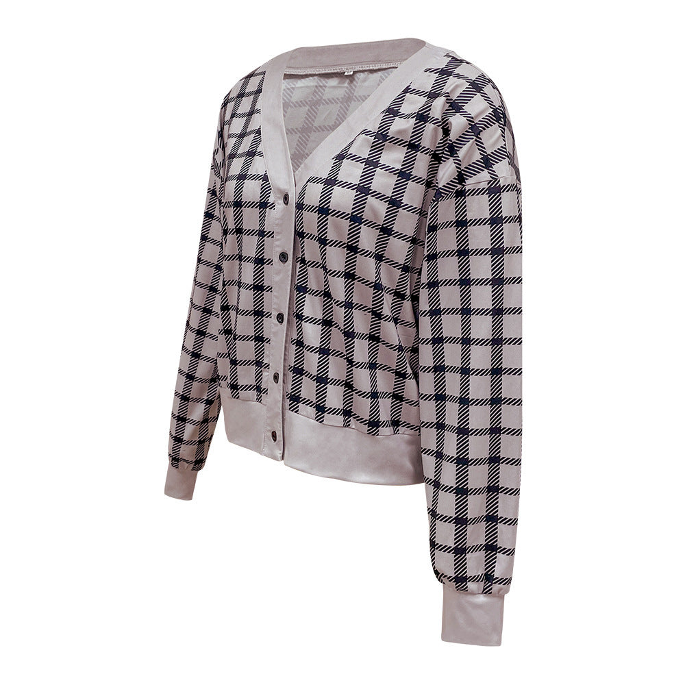 Plaid Cardigan Single-Breasted Casual Button Jacket